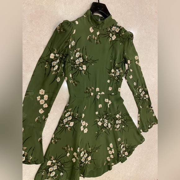 Reformation Persis Dress in Lomita Green Floral Mockneck Long Sleeve Size 2 - Picture 8 of 16